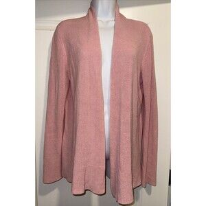 Eileen Fisher Cardigan Women M Pink Cotton Silk Italian Yarn Open Front Sweater